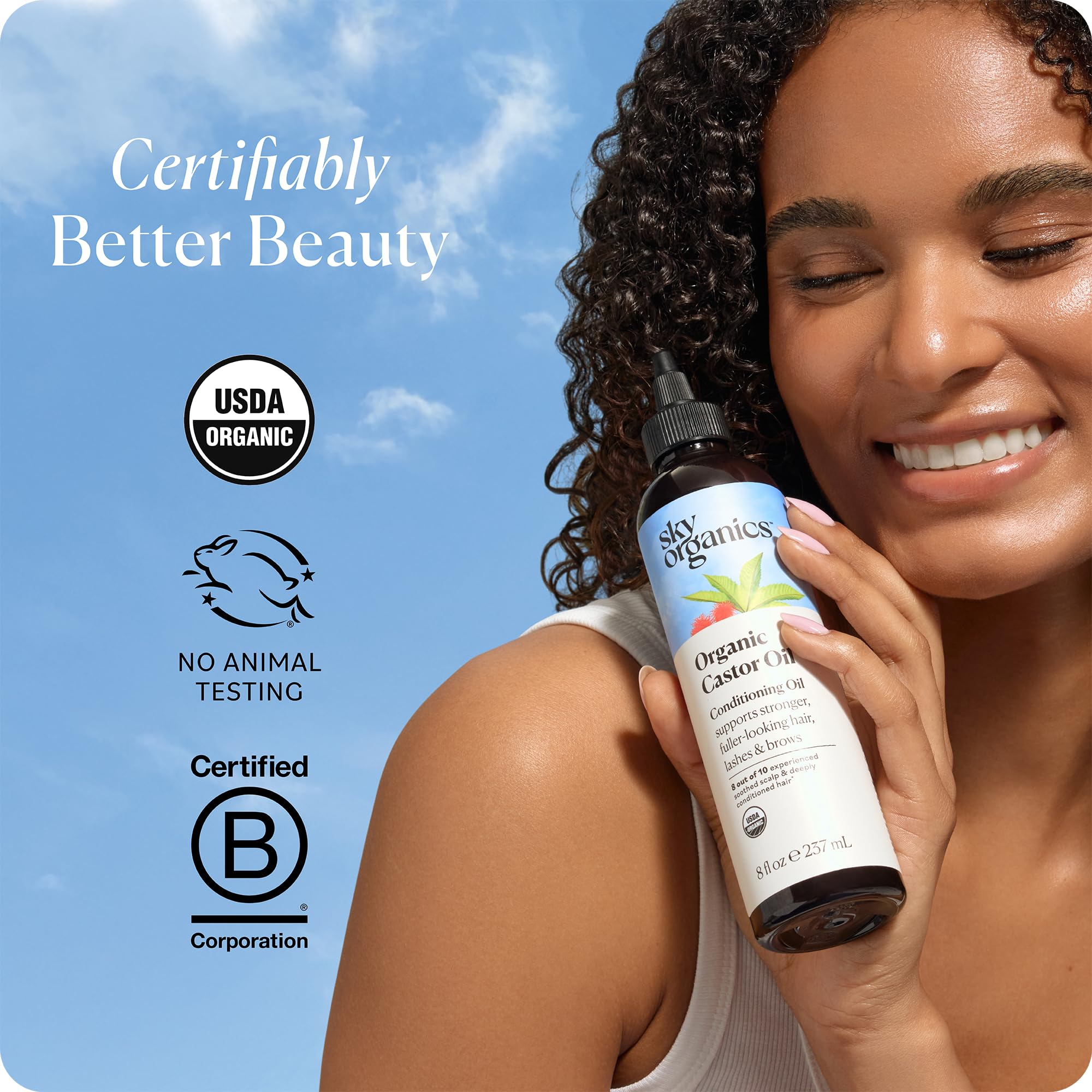 Ingredient-focused view of Sky Organics Castor Oil highlighting cold-pressed formula.