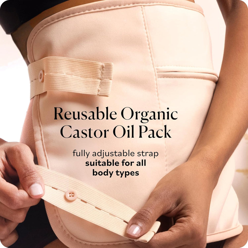 Sky Organics castor oil pack rest-use setup shown for neck or waist