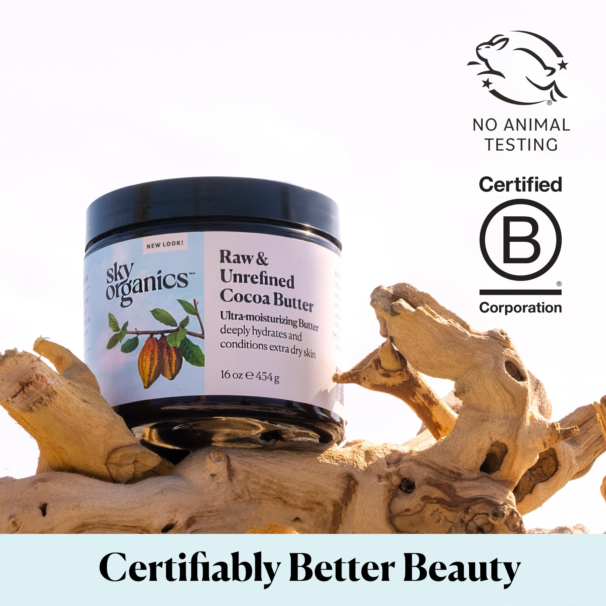 Sky Organics Cocoa Butter texture-tone-closeup shows rich natural color and solid texture for reliable use.