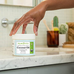 Sky Organics Coconut Oil hair mask application demonstrates deep conditioning potential
