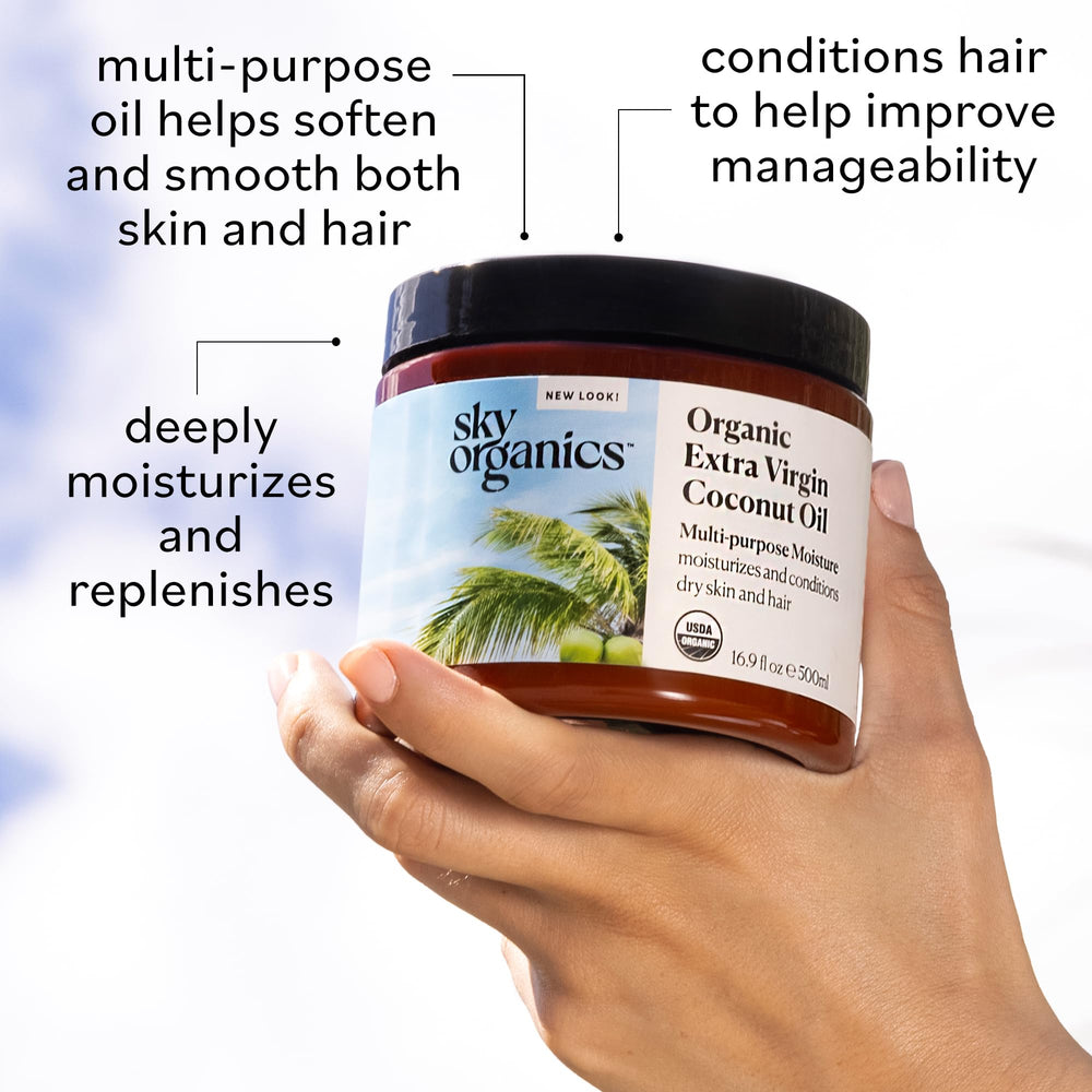 Sky Organics Coconut Oil ingredients nature bottle emphasizes natural formulation