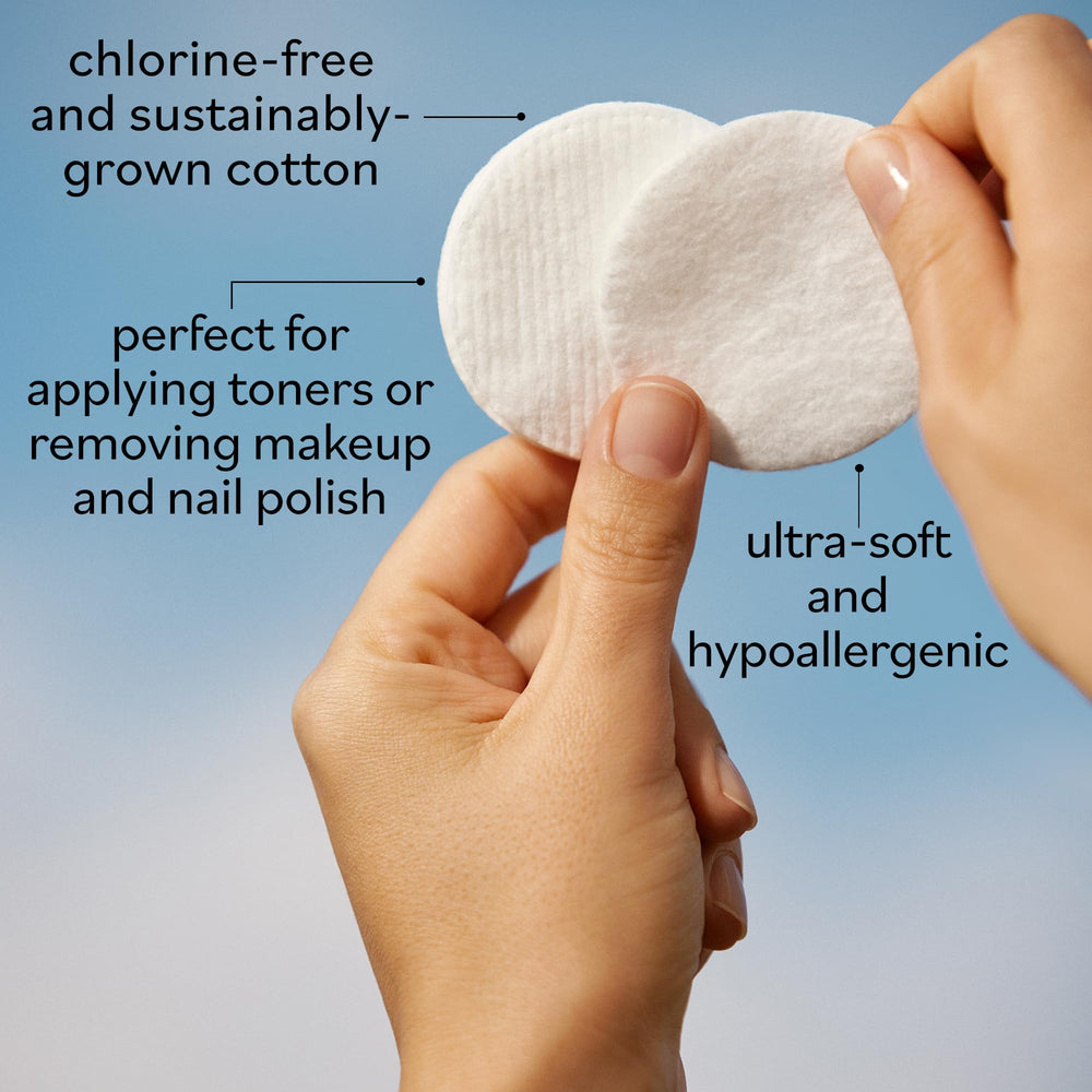 Sky Organics cotton rounds softness test—hypoallergenic for sensitive skin.