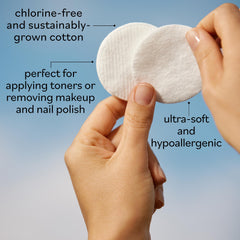Sky Organics cotton rounds softness test—hypoallergenic for sensitive skin.