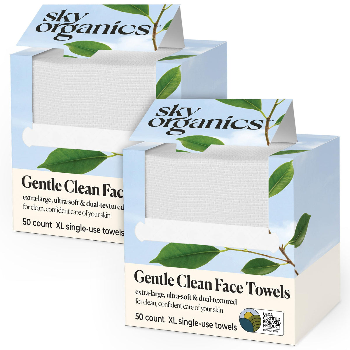 Sky Organics Gentle Clean Face Towels 2-pack front view for quick makeup removal