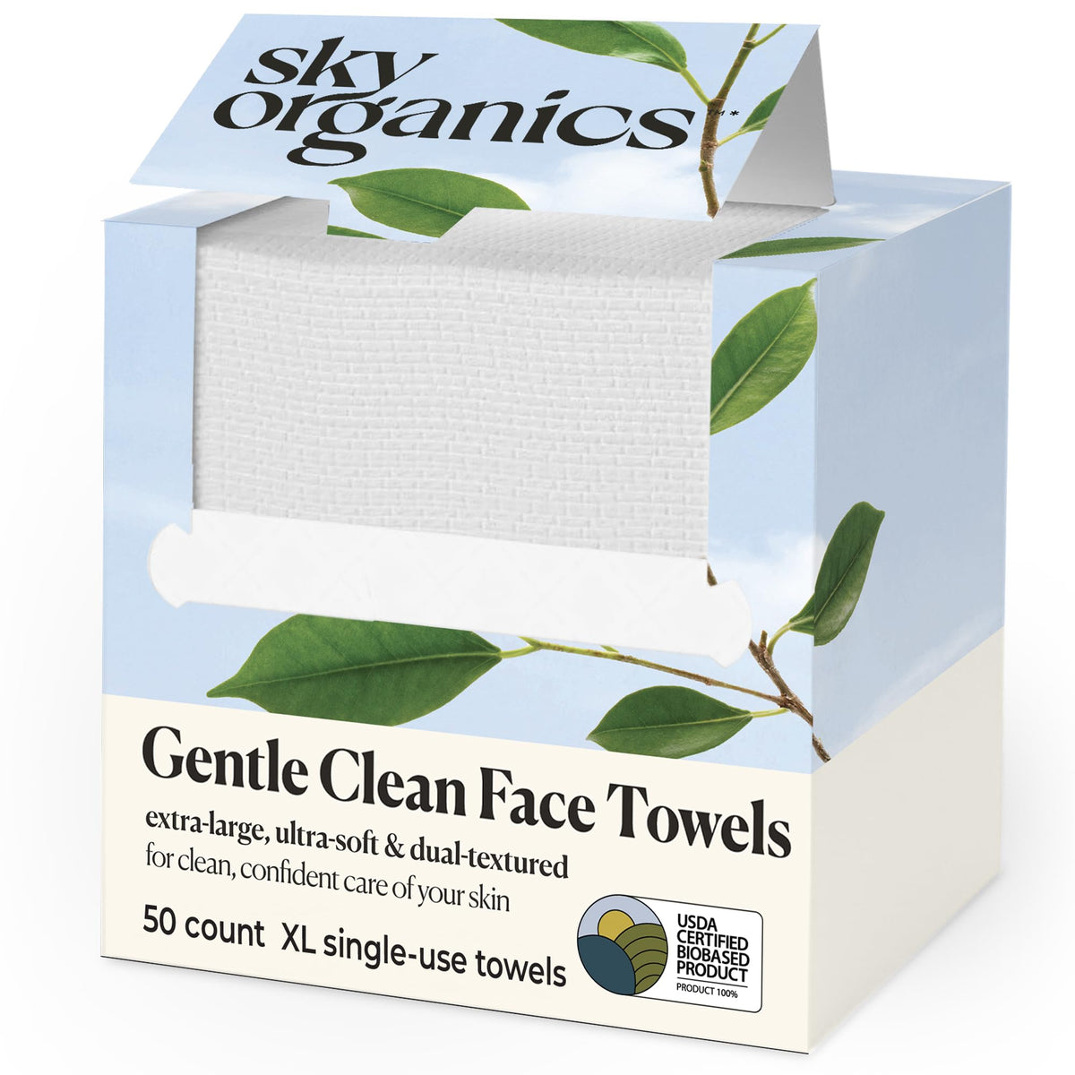 Sky Organics gentle clean face towels dual texture for gentle cleansing and light exfoliation.