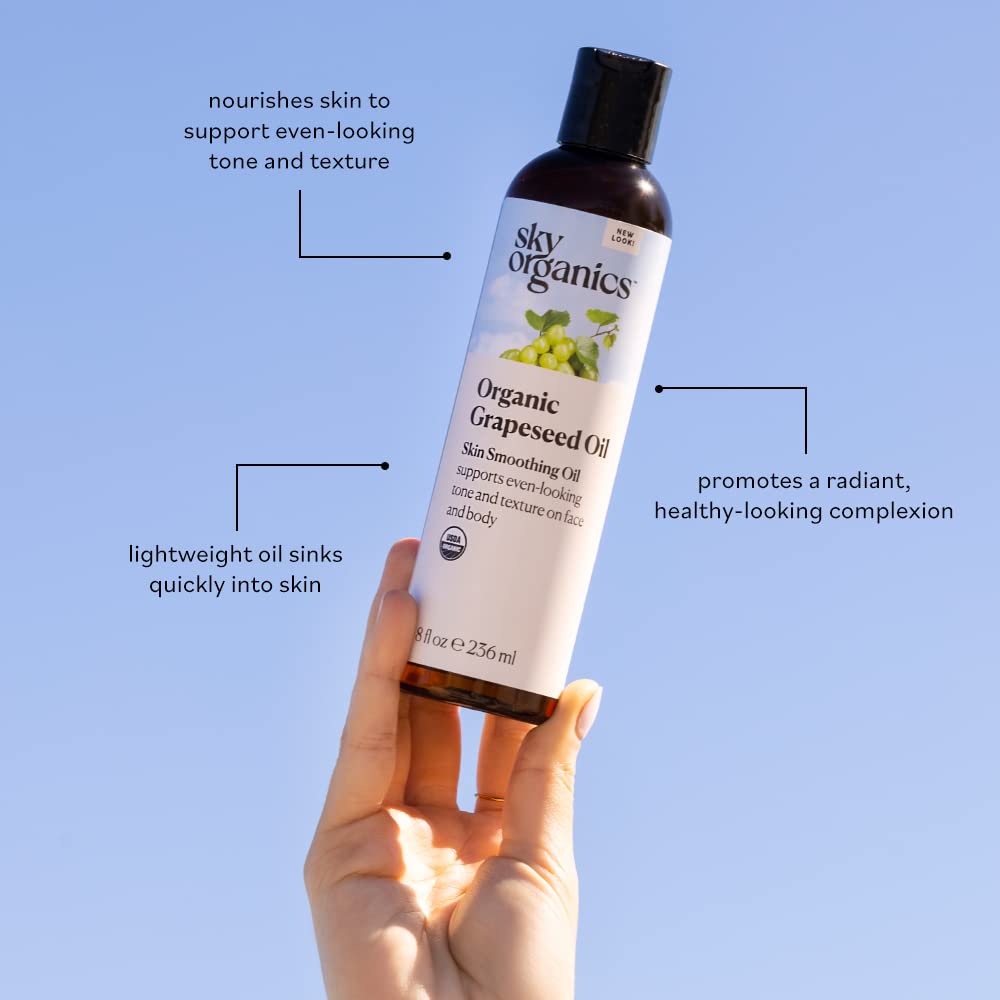 Sky Organics Grapeseed Oil on body care provides balanced moisture