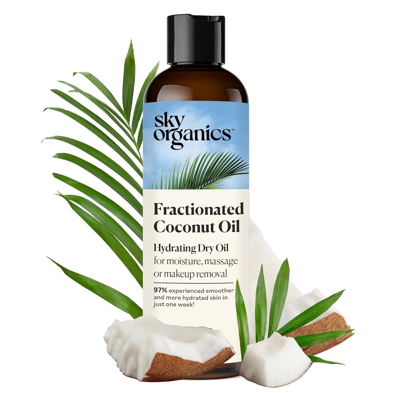 Sky Organics Hydrating Dry Oil bottle close-up illustrating lightweight hydration for skin.