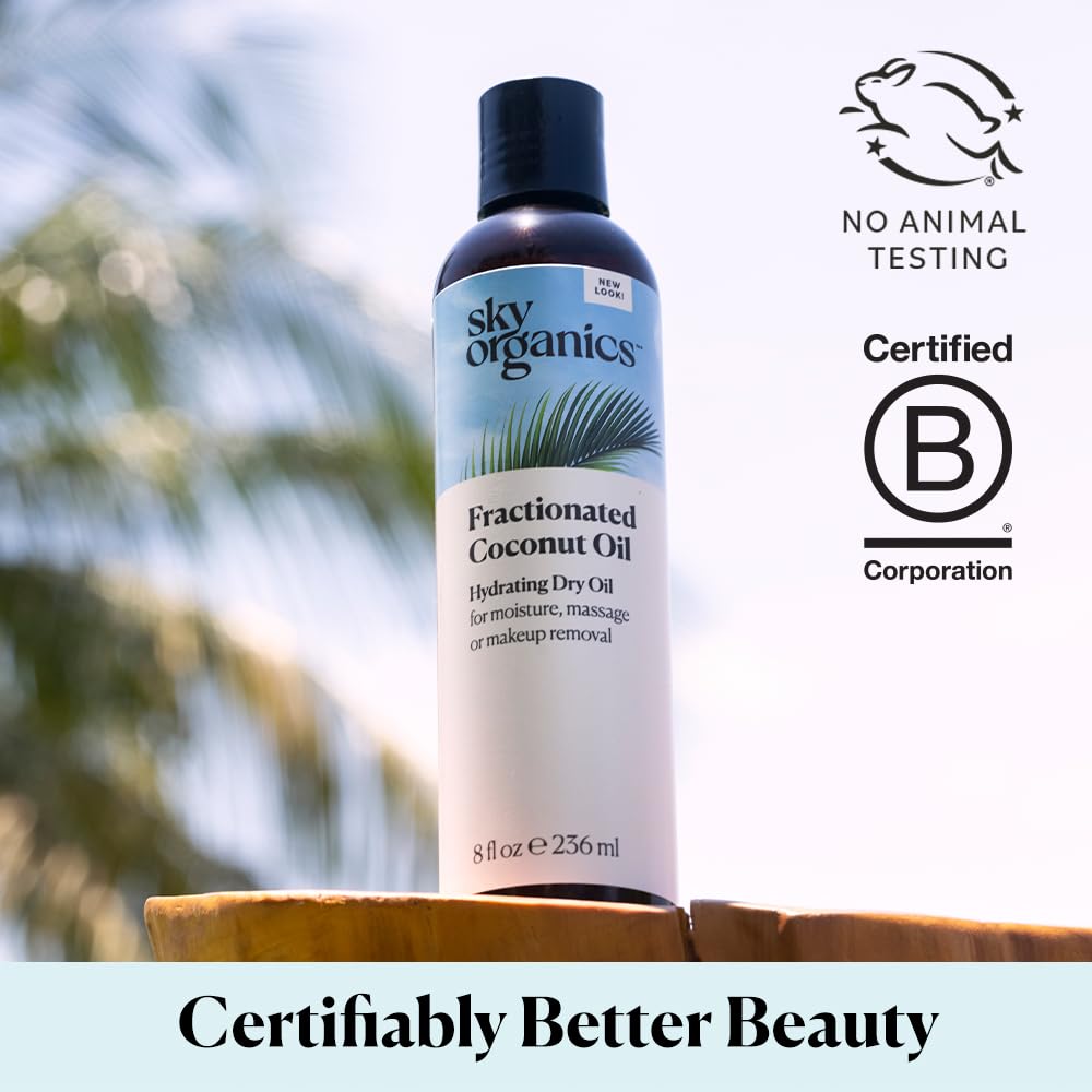 Sky Organics Hydrating Dry Oil ingredients label highlights pure coconut oil.