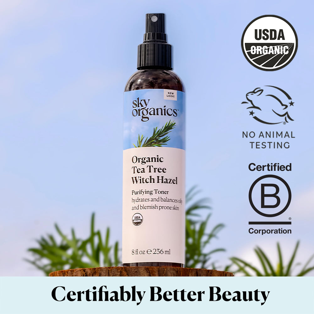 Sky Organics label closeup emphasizes organic purity and transparent sourcing.