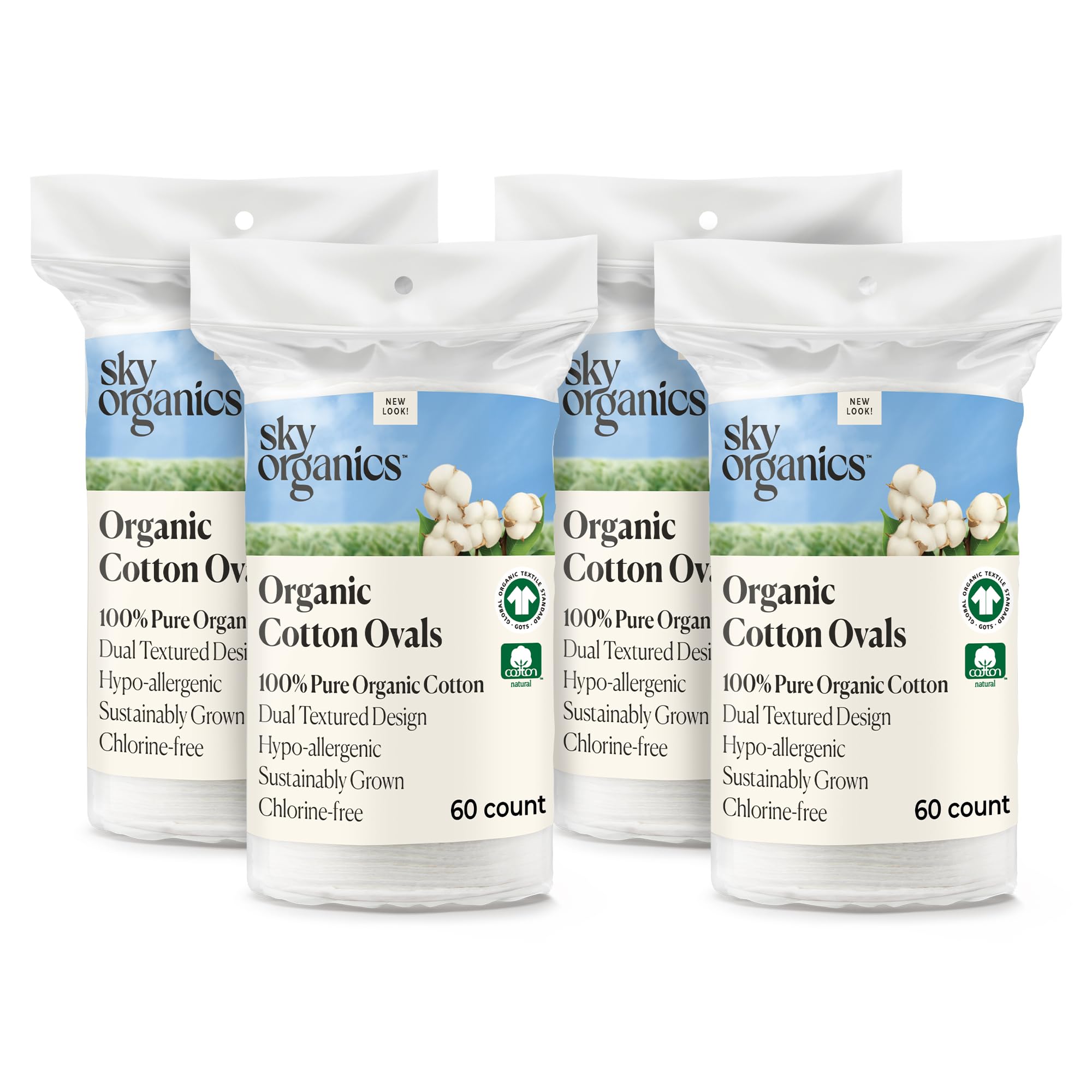 Sky Organics large oval cotton pad smooth side, gentle toner application.