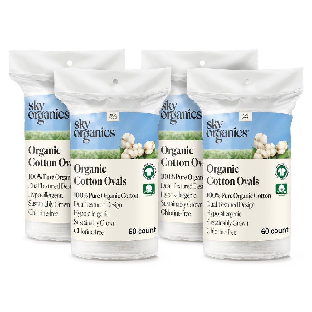 Sky Organics large oval cotton pad smooth side, gentle toner application.