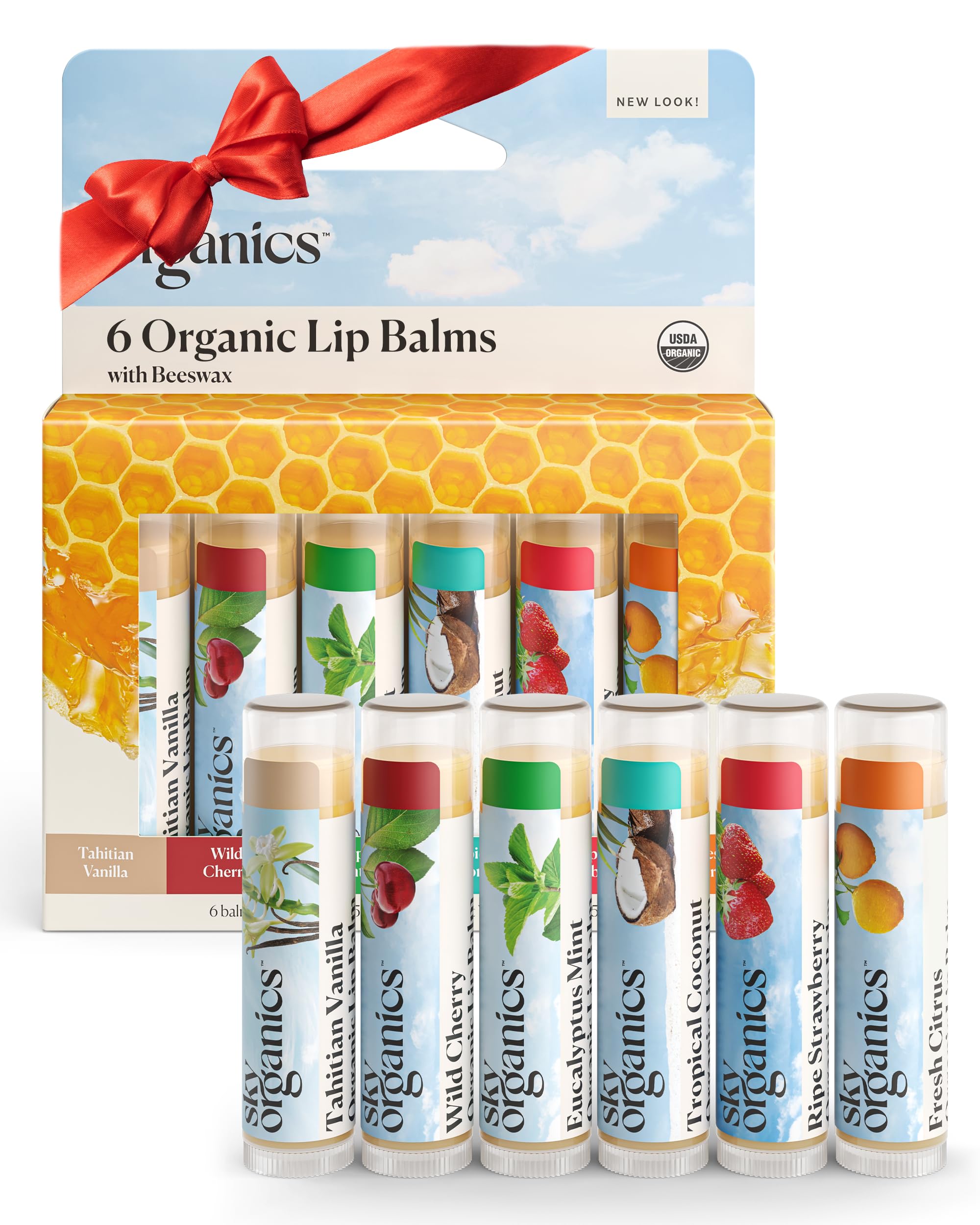 Sky Organics lip balm Tahitian Vanilla 6pk provides long-lasting moisture for dry lips.