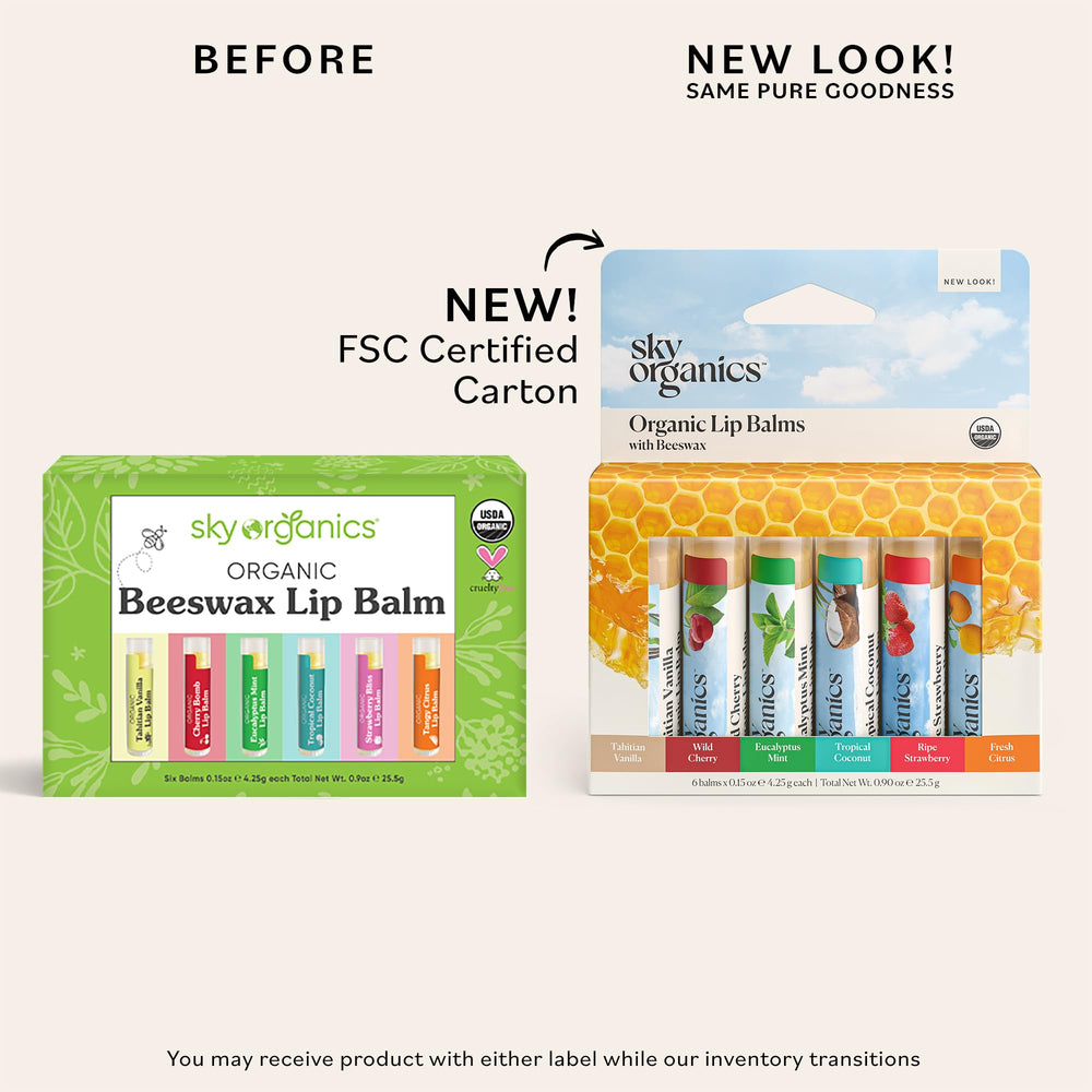 Sky Organics lip balm Wild Cherry 6pk offers fruity aroma and nourishing moisture.