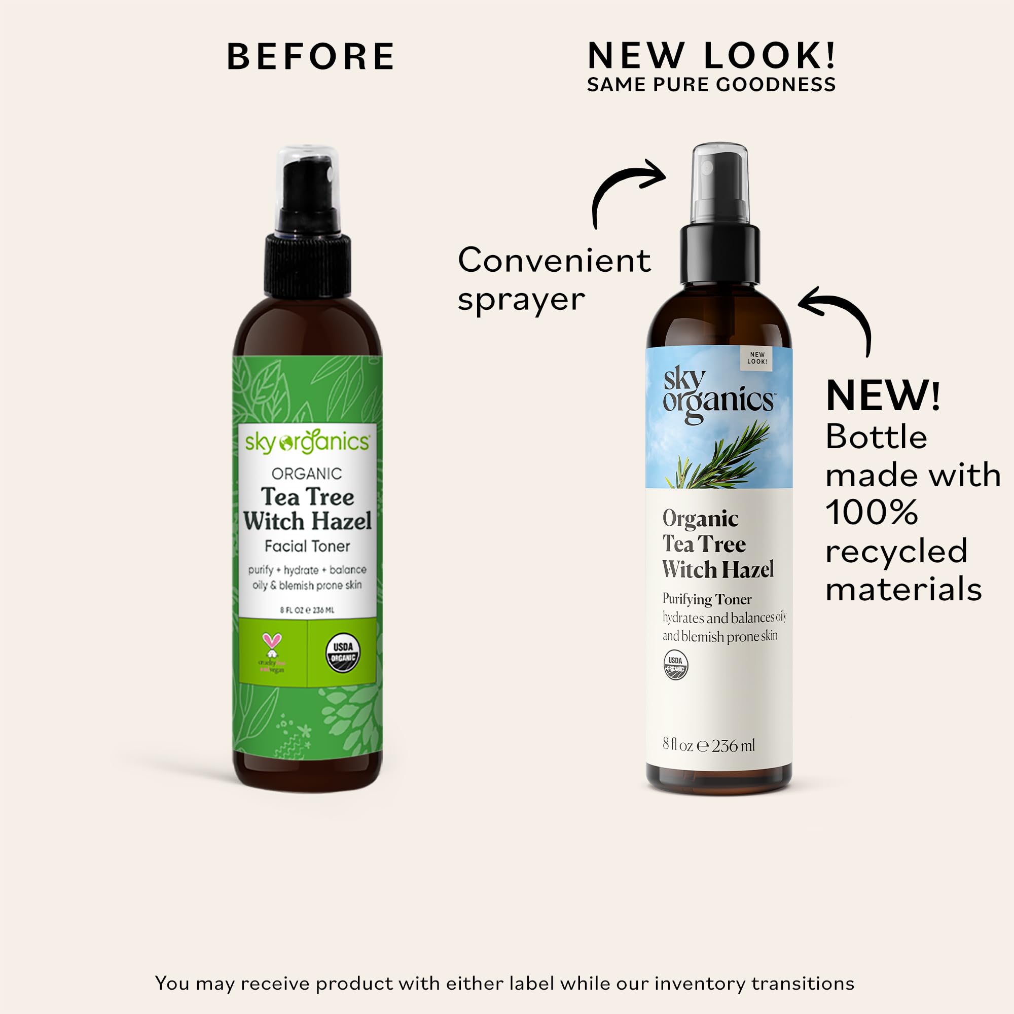 Sky Organics purifying toner ingredients close-up highlighting organic purity.