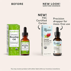 Sky Organics Rosehip Oil dropper in use for daily skin nourishment.