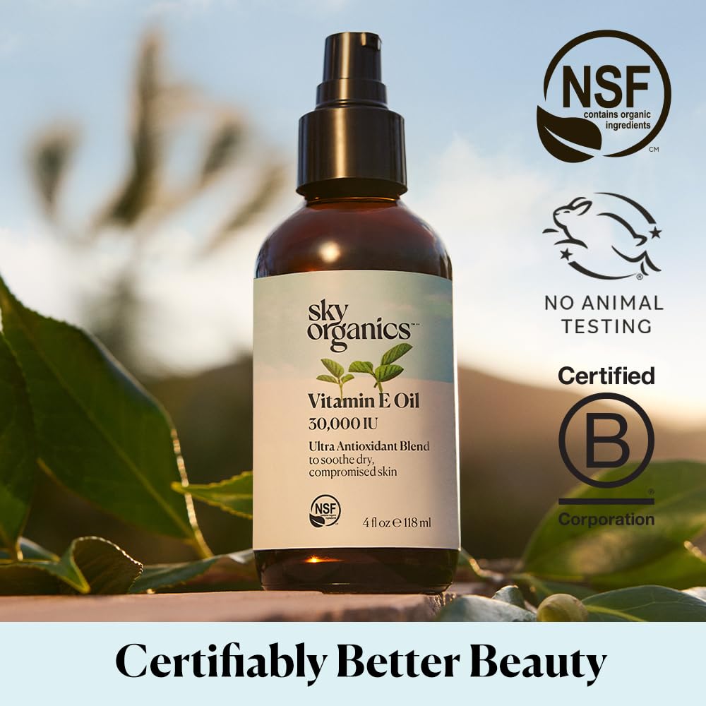 Application of Sky Organics Vitamin E Oil Blend with 2-3 drops on skin