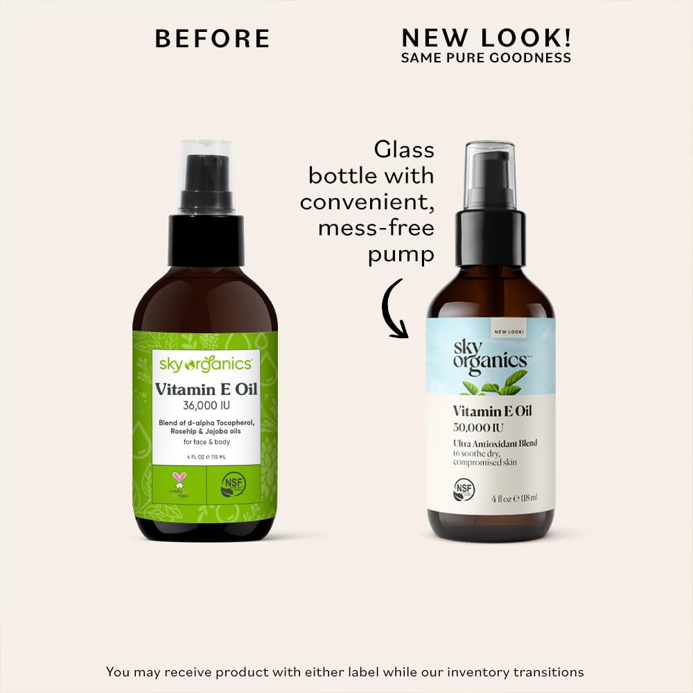 Sky Organics Vitamin E Oil Blend ingredients organic nourish and balance skin.