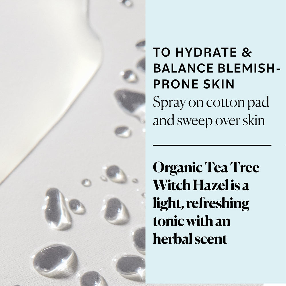 Sky Organics witch hazel and tea tree ingredients label emphasizes clean formula.