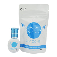 Sky Zone eyelash glue bottle showing compact 5ml packaging for quick applications.