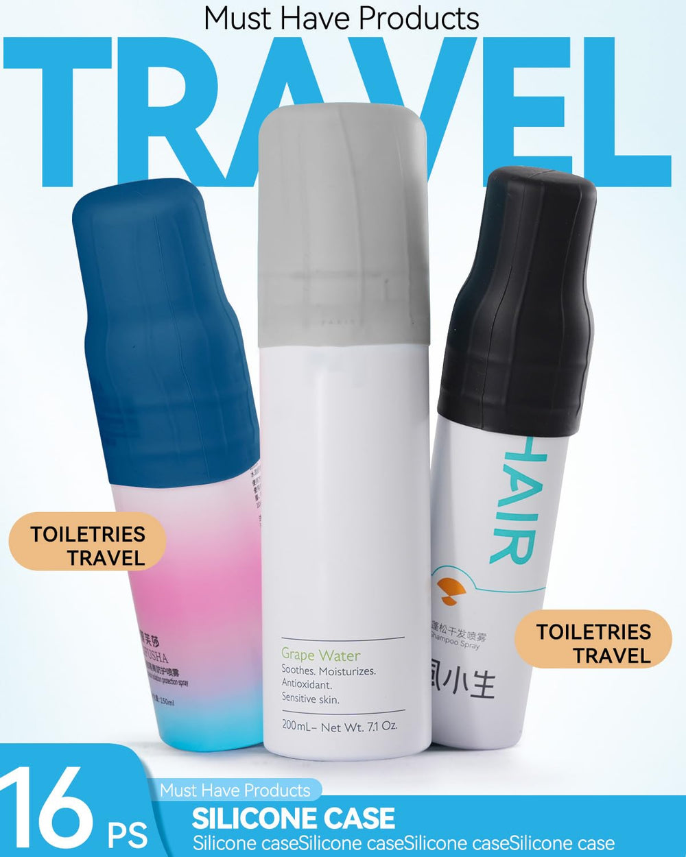 Skyconser silicone bottle cover reusable material reduces waste on trips