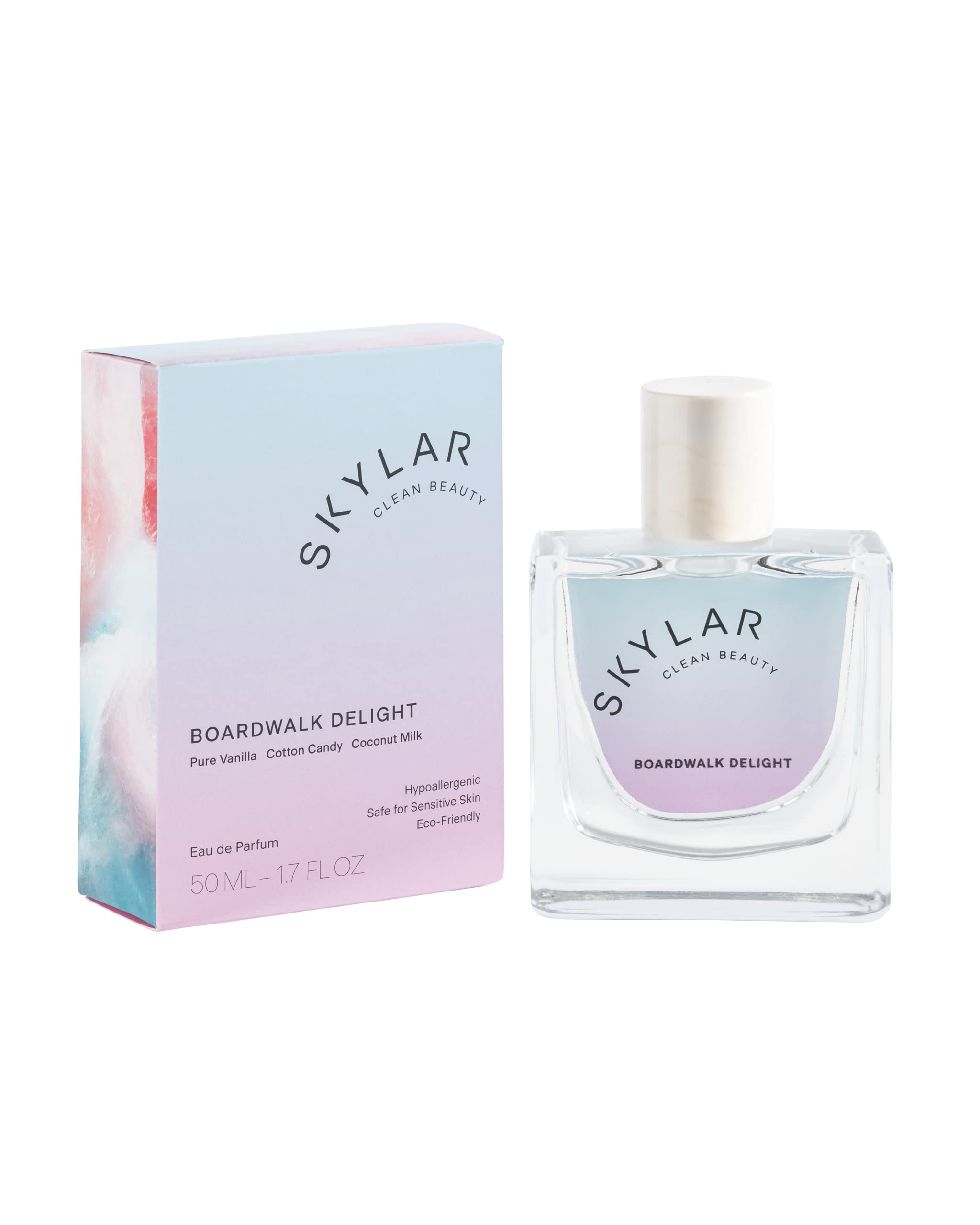 Skylar Boardwalk Delight bottle closeup—premium clean fragrance for everyday luxury.