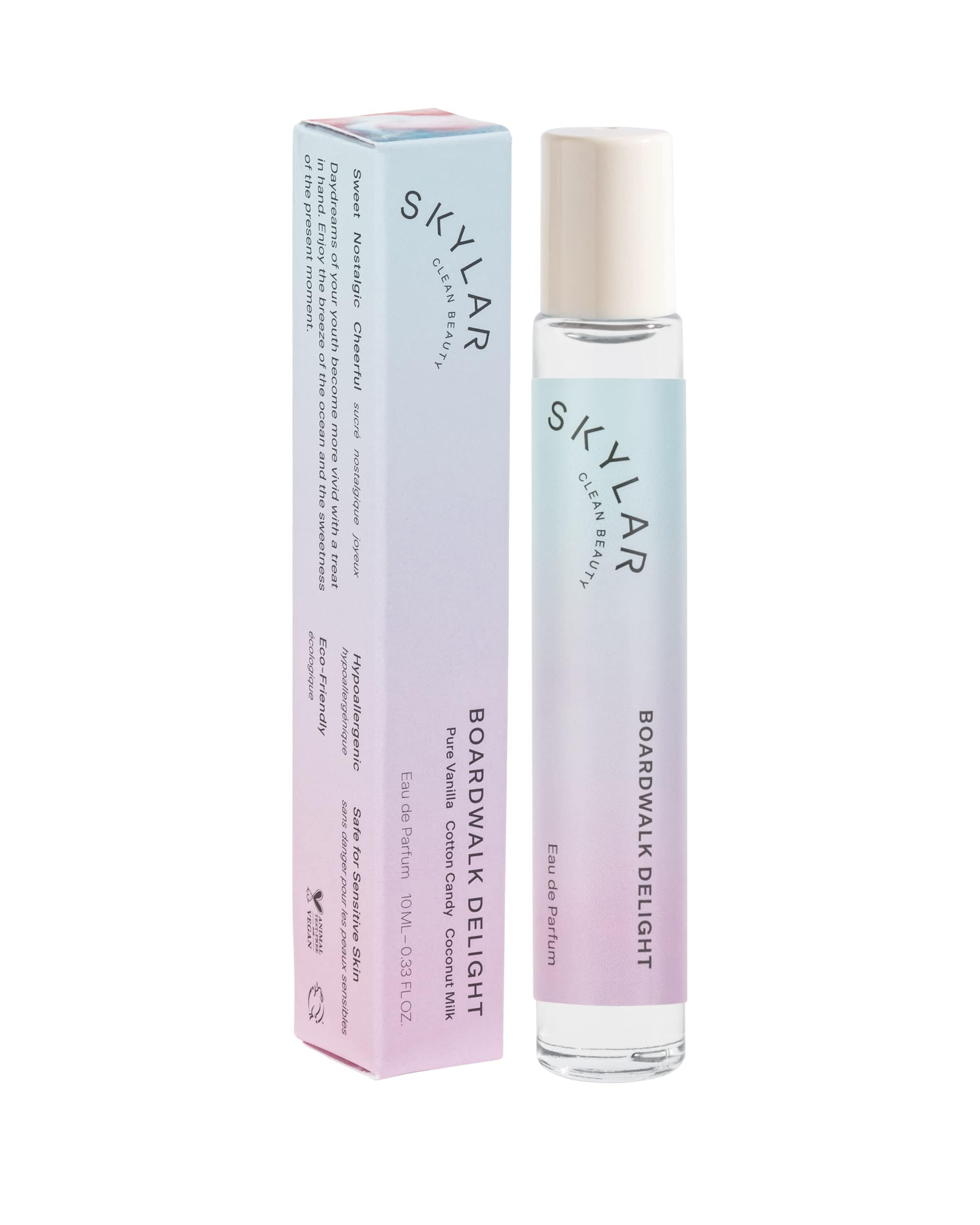 Skylar Boardwalk Delight bottle front, hypoallergenic fragrance with oceanic freshness.