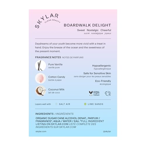 Skylar Boardwalk Delight bottle front view—light coastal sweetness for daily wear.