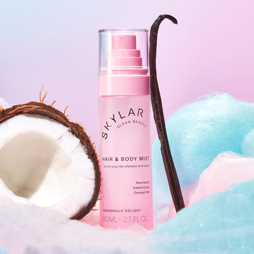 Skylar Boardwalk Delight beach-scene label highlights vegan, cruelty-free credentials.