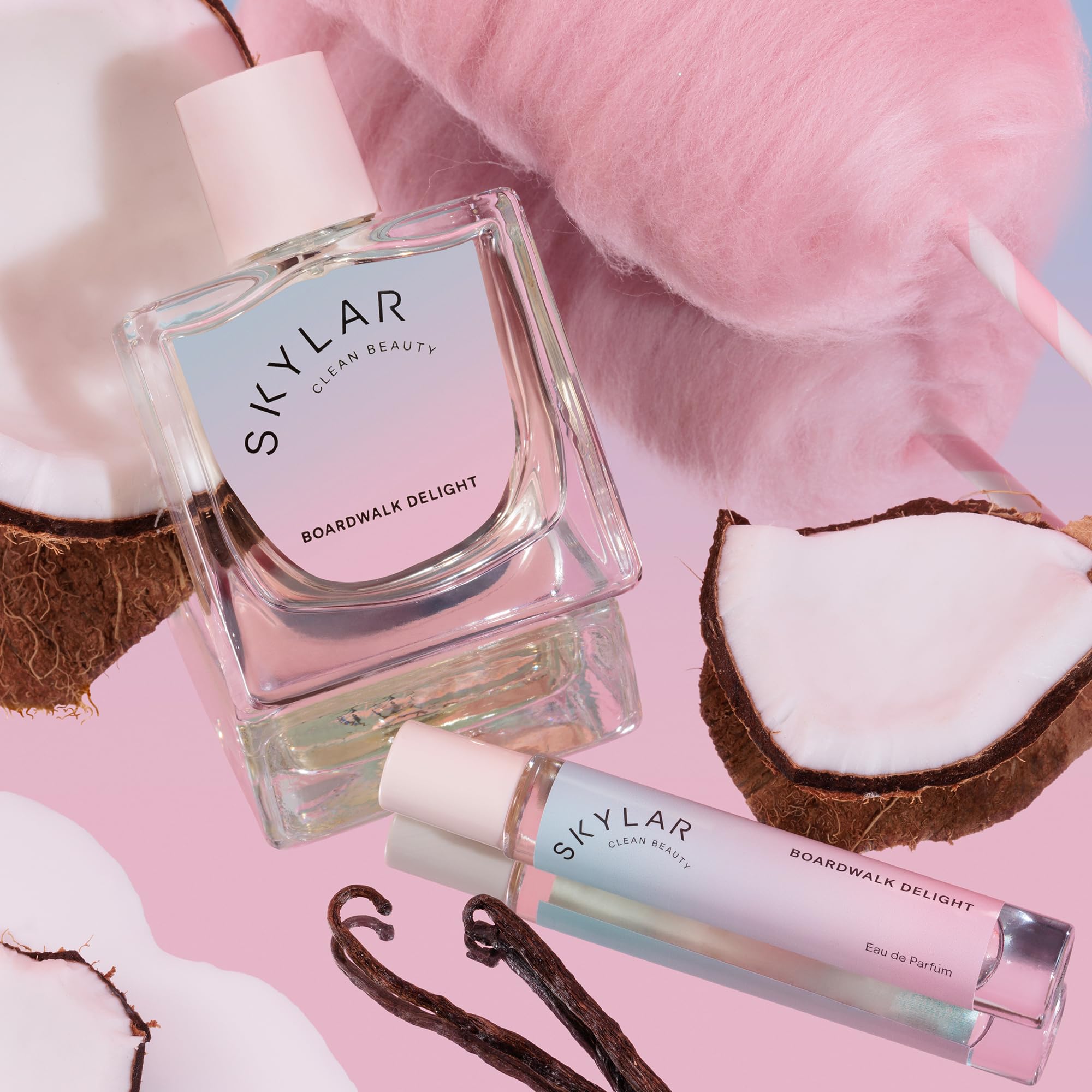 Skylar Boardwalk Delight packaging, clean beauty perfume free from parabens and sulfates.