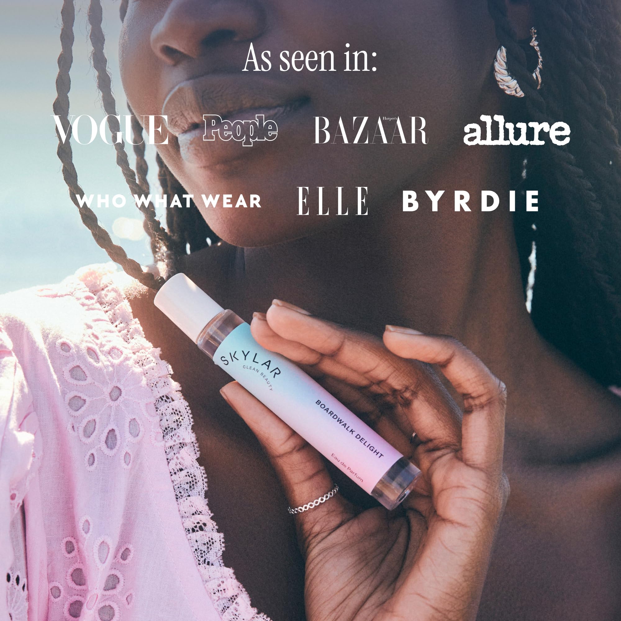Skylar Boardwalk Delight store display, cotton candy and vanilla scent story for everyday wear.