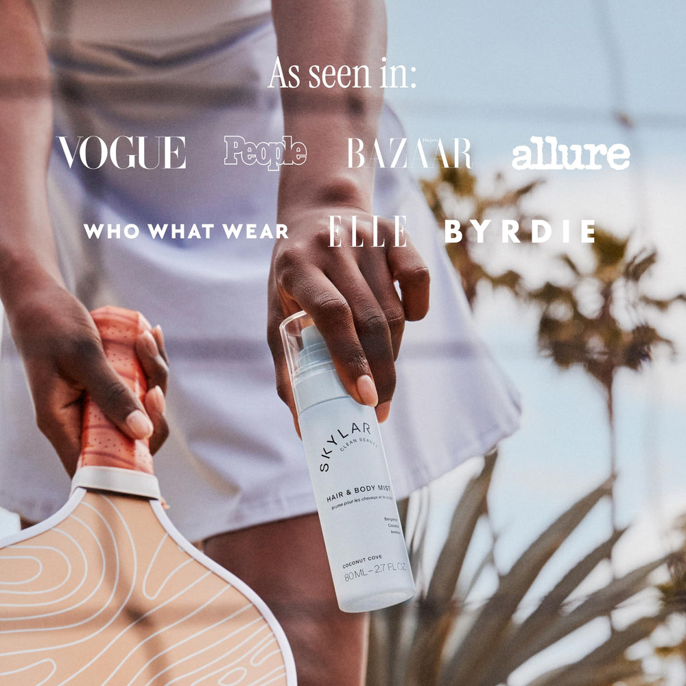 Skylar Coconut Cove mist in hair for a subtle, uplifting aroma.