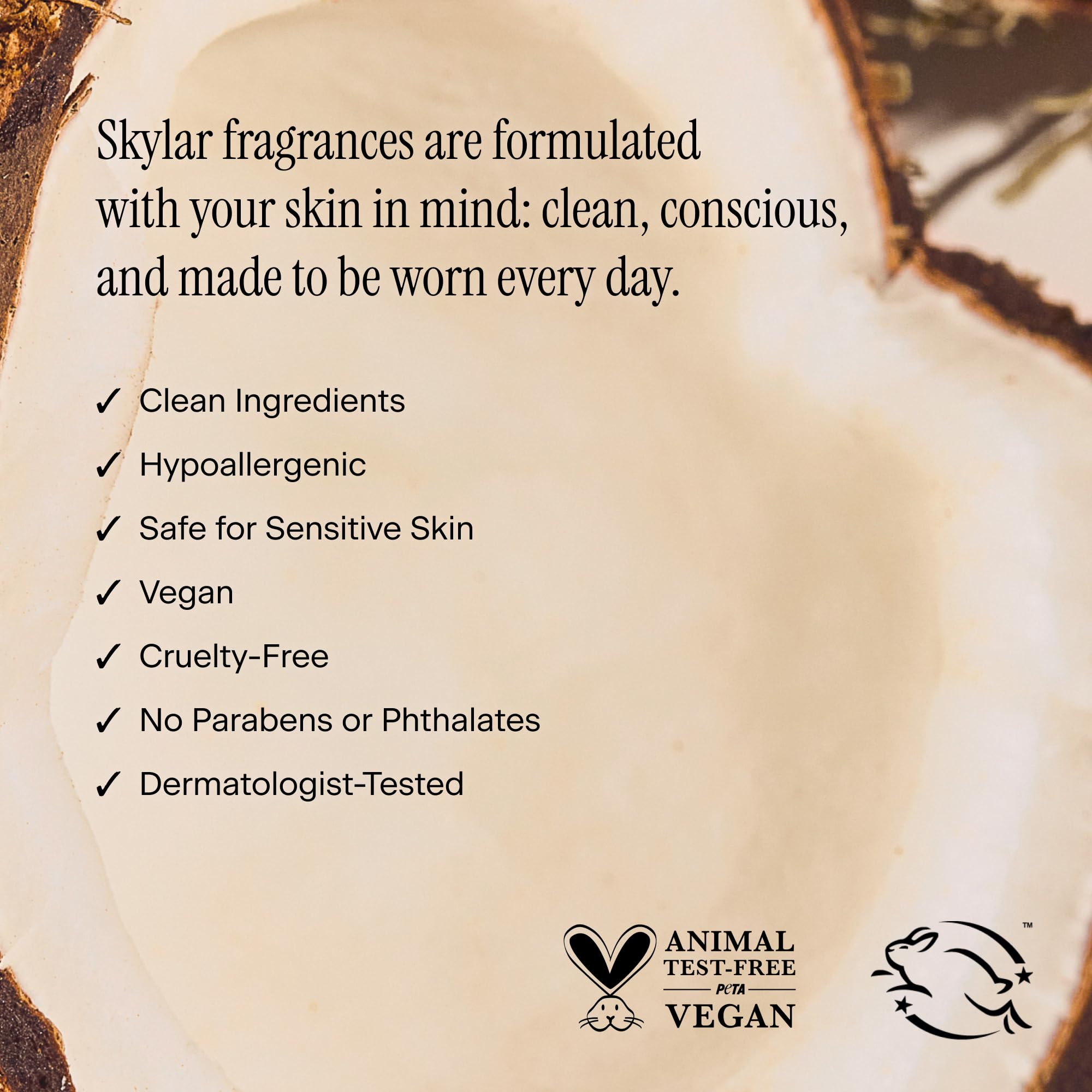 Skylar Coconut Cove mist on skin demonstrates light, non-greasy application.