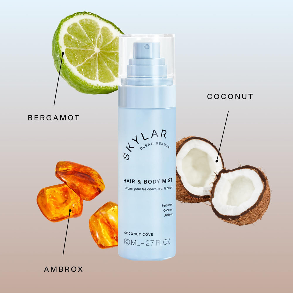 Skylar Coconut Cove packaging box highlights vegan, hypoallergenic formula and clean ingredients.