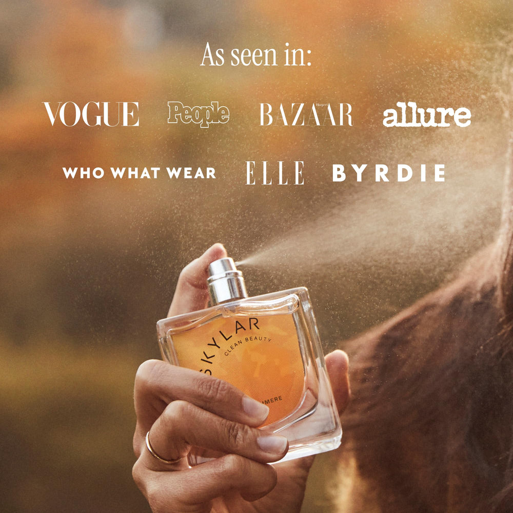 Skylar Fall Cashmere bottle on dresser hints at long lasting daily fragrance