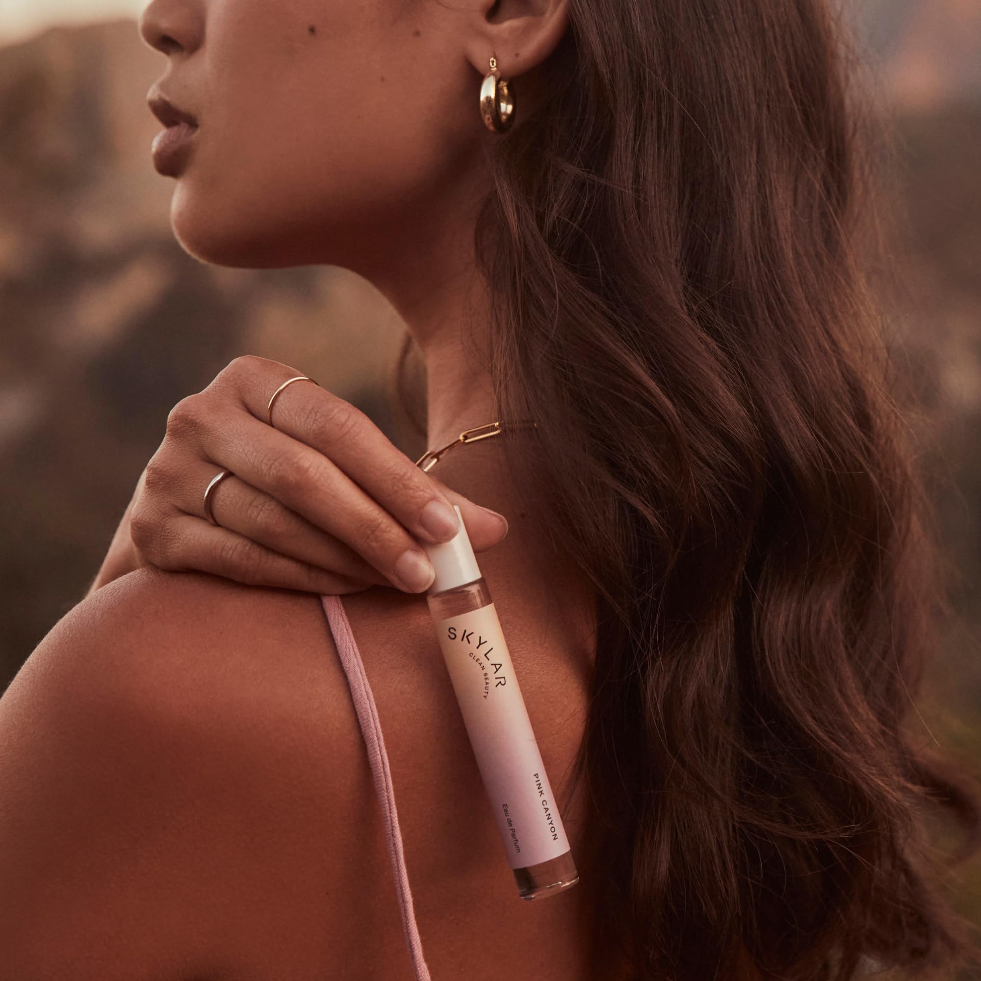 Skylar Pink Canyon bottle engraving close-up hints at premium, safe fragrance craft.