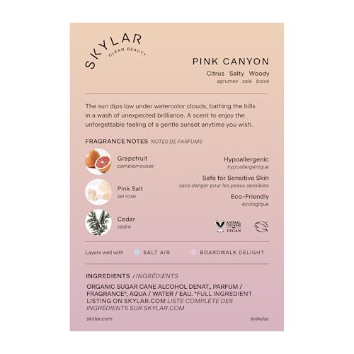 Skylar Pink Canyon bottle closeup shows clean design suited for sensitive-skin fragrance.