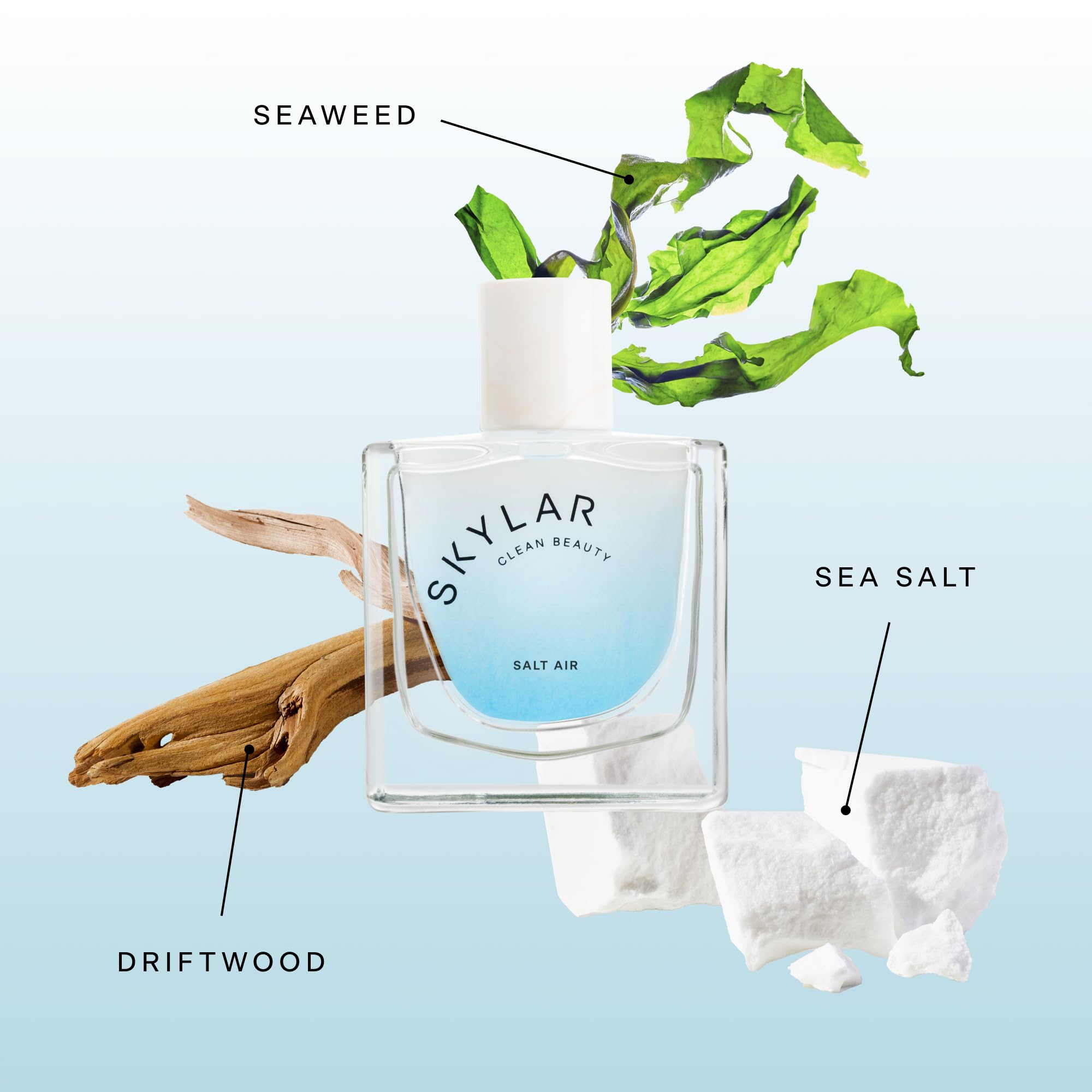 Skylar Salt Air base-notes texture reveals driftwood, vanilla, musk for warm depth.