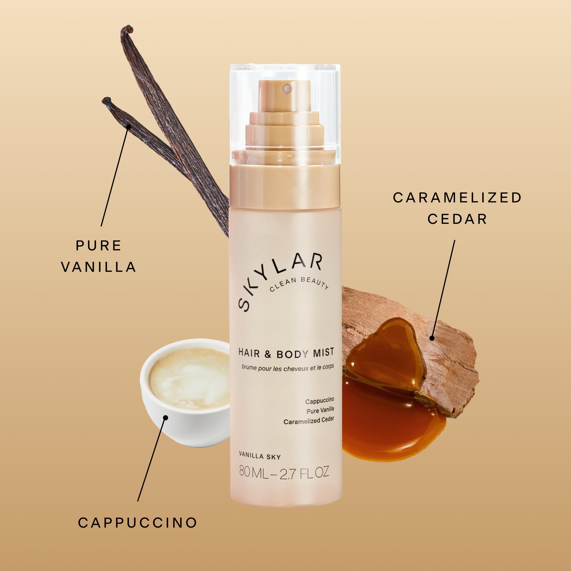 Skylar Vanilla Sky mist on skin ready to refresh.