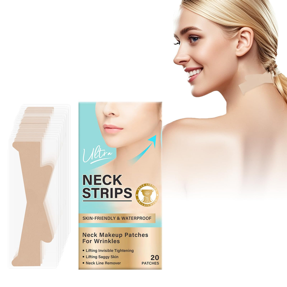 Skymore neck-tape invisible-application offers discreet lift before events.