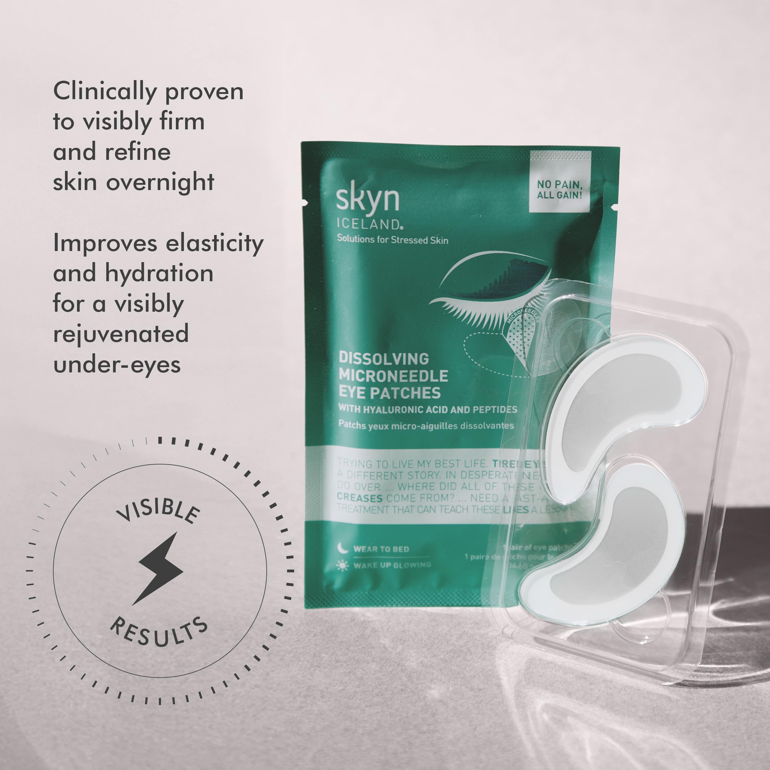 Close-up shows hydrated under-eye skin after using Skyn ICELAND patches