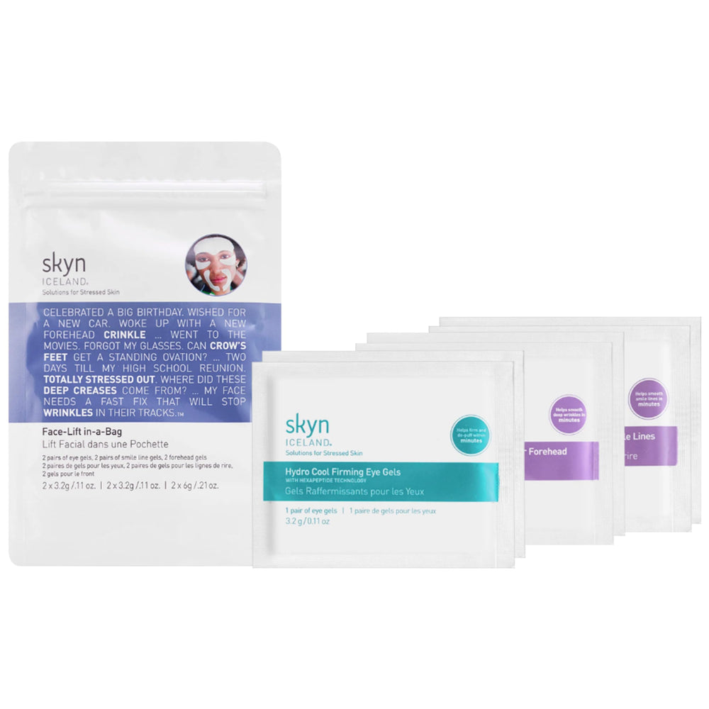 Skyn ICELAND Face-Lift in-a-Bag forehead patch delivers cooling, smoothing results.
