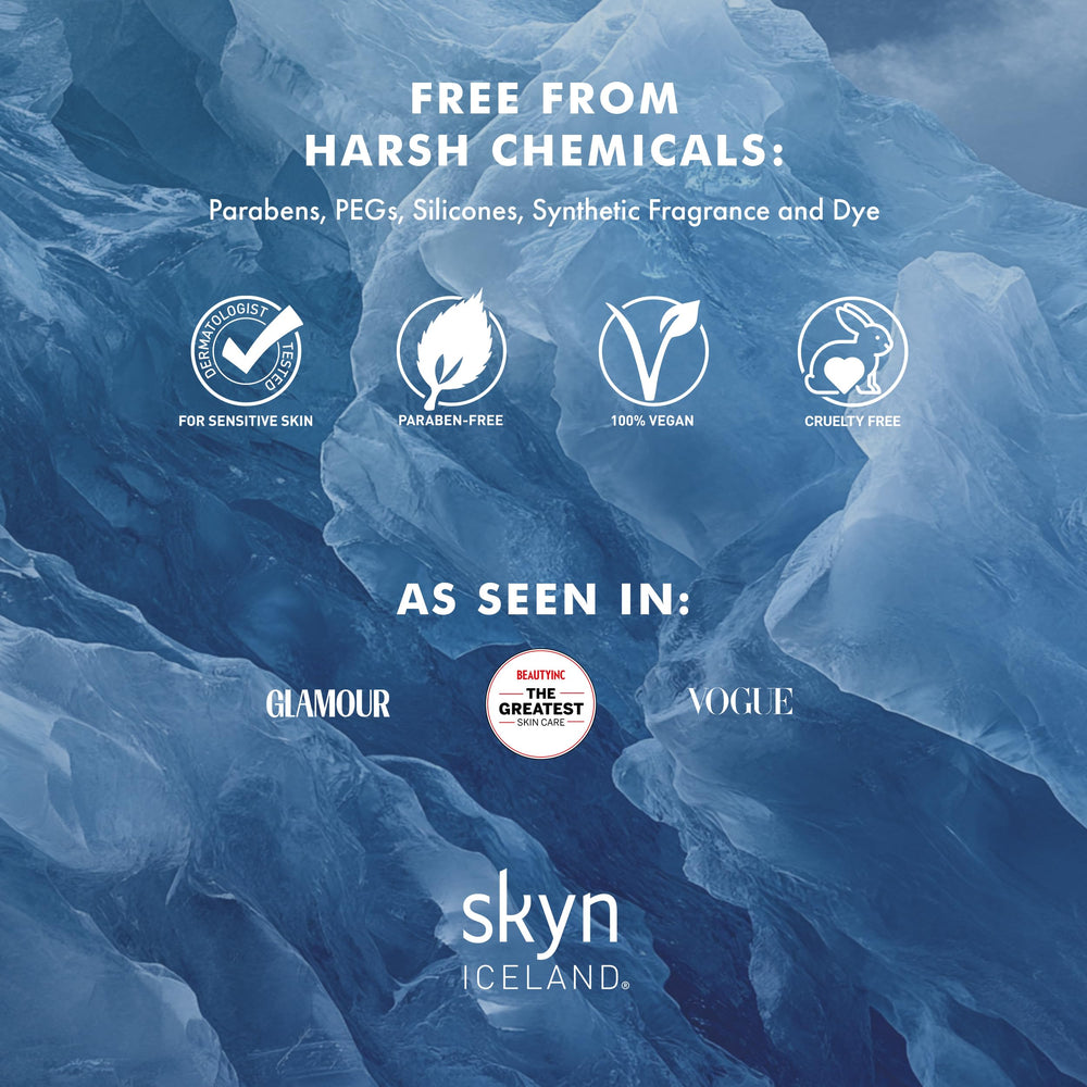Post-use look showing refreshed under-eye area with Skyn ICELAND Hydro Cool patches