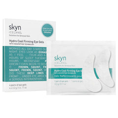Skyn ICELAND Hydro Cool Under Eye Patches pack close-up highlighting cooling and firming benefits.