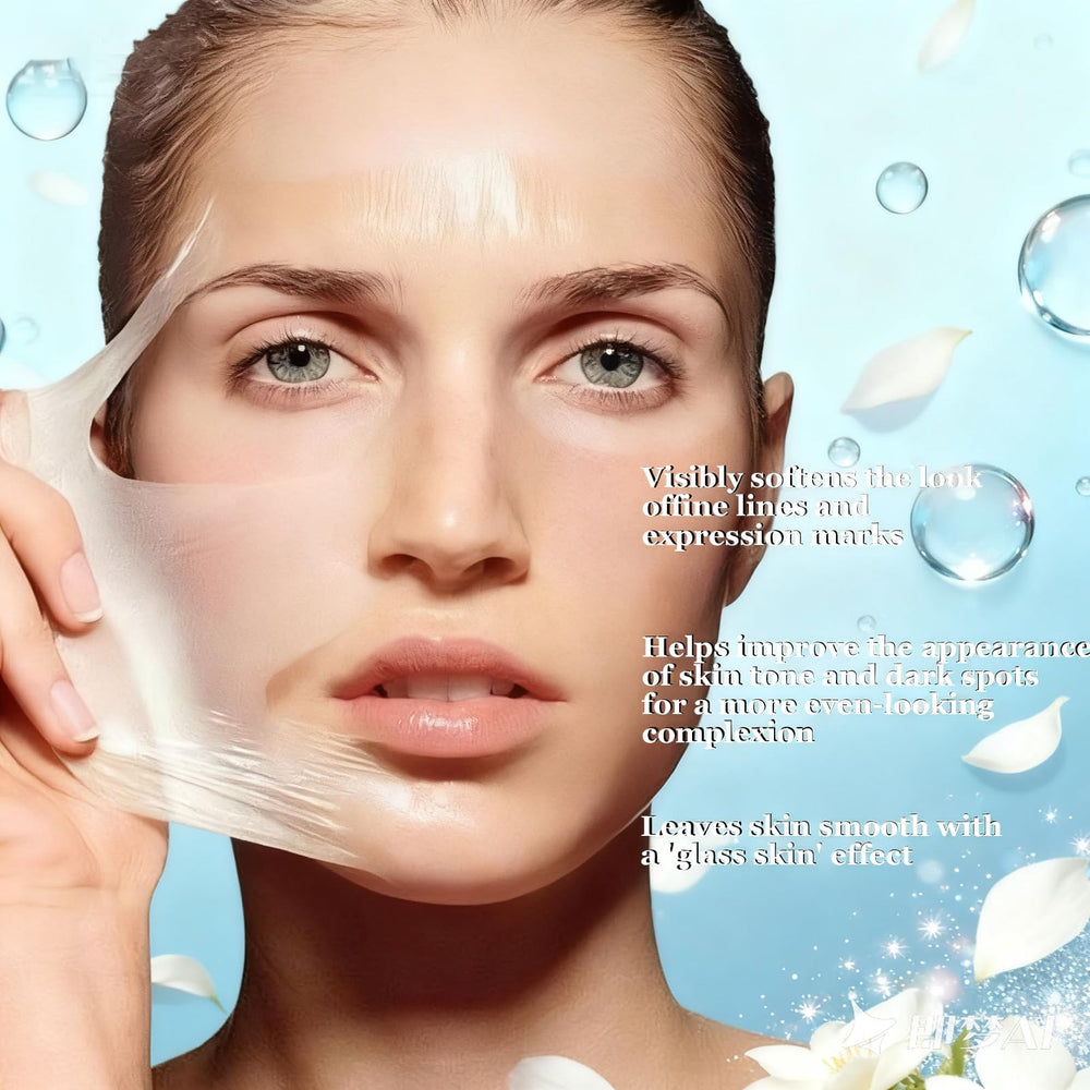 Skynflow Collagen Mask peel-off film forming on the face during application.