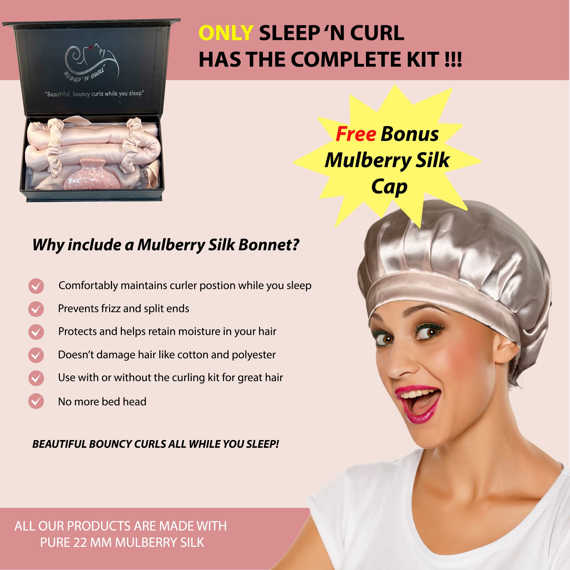 Sleep 'N Curl overnight curls depiction for salon-like results without heat.