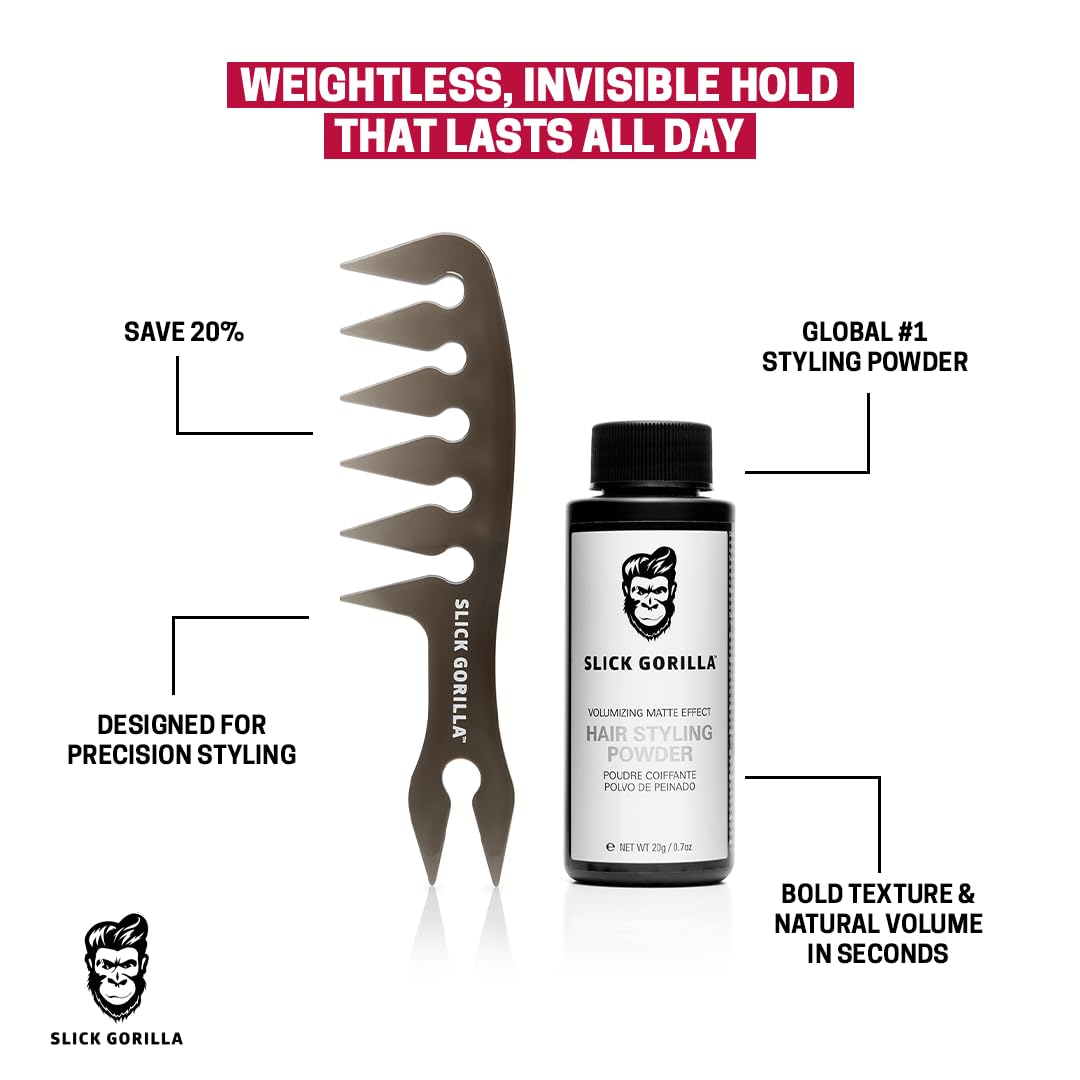 Slick Gorilla anti-static comb in use minimizes frizz during styling.