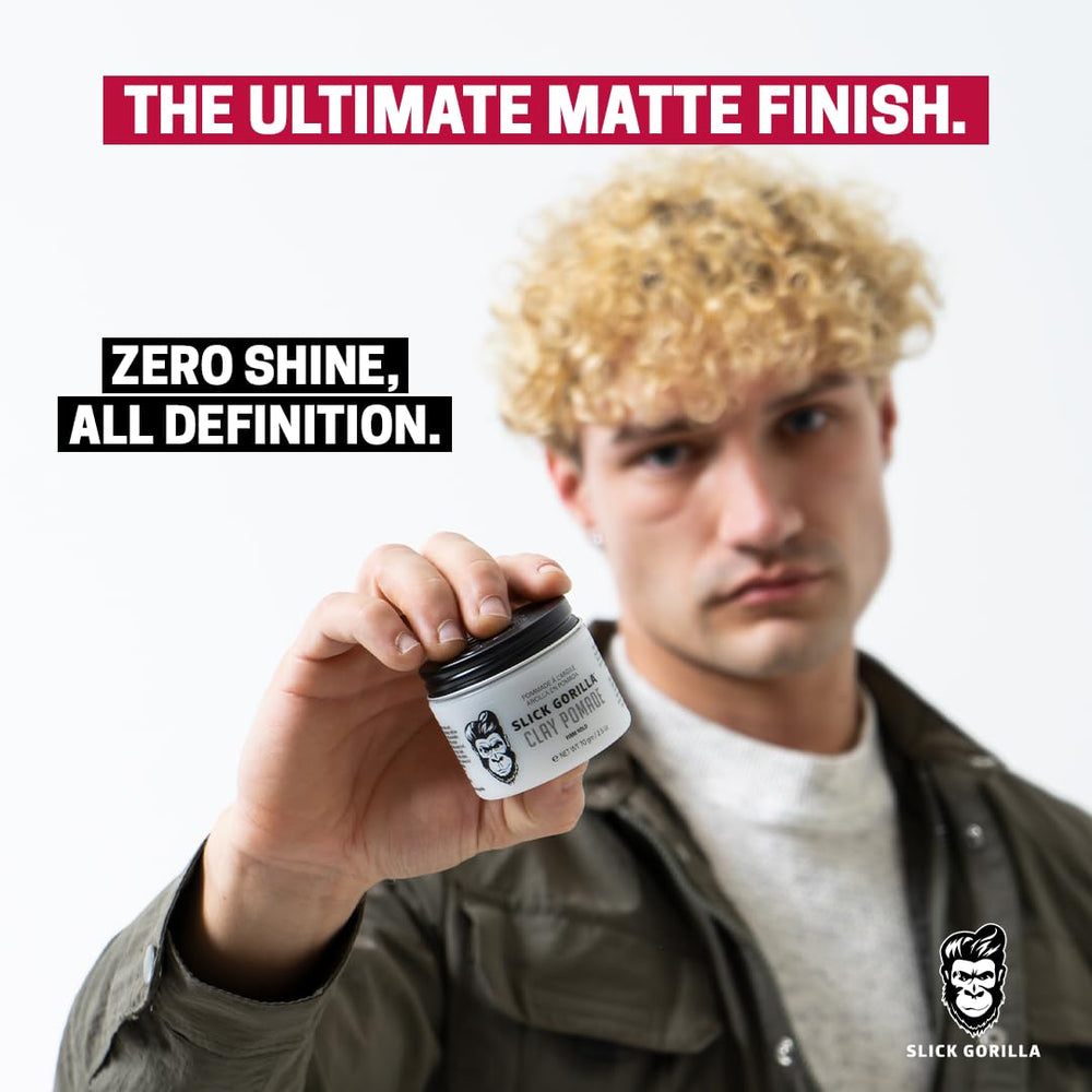 Slick Gorilla pomade in daily styling scenario for all day hold.