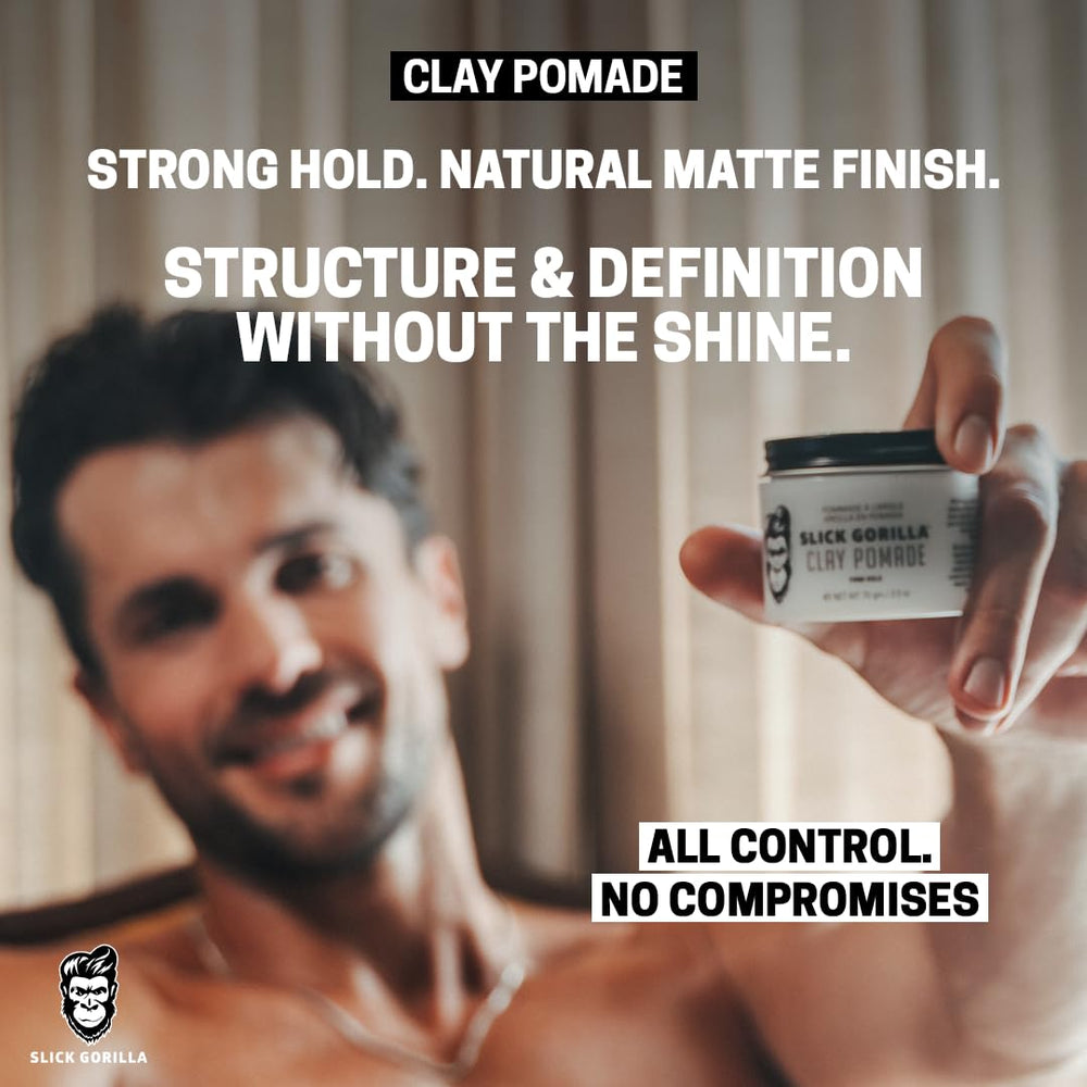 Slick Gorilla matte finish on hair shows natural texture without shine.
