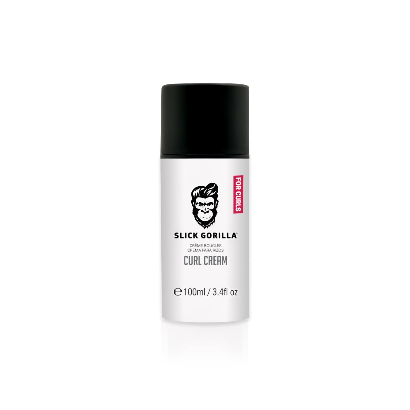 Slick Gorilla Curl Cream bottle closeup showing lightweight hydrating formula.