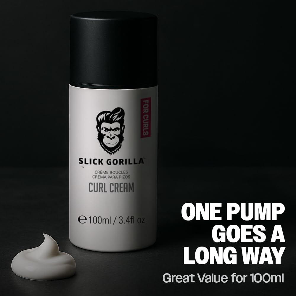 Slick Gorilla Curl Cream hair showcase captures defined curls and shine.
